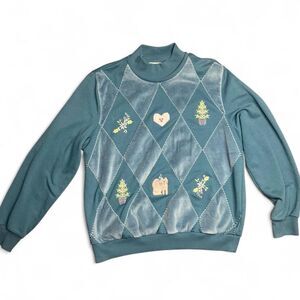 Vintage Alfred Dunner Cottagecore Kitty Mockneck Sweatshirt Size M